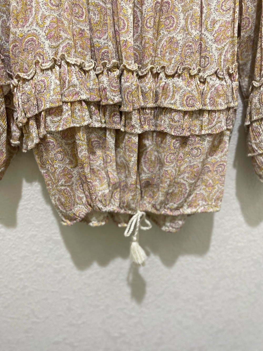 Ralph Lauren Denim & Supply Beige Paisley Tassel Tie-Neck Ruffle Blouse - Picture 5 of 6
